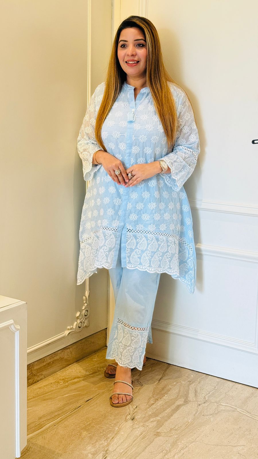 Zehra Lucknowi Elegance Set (Blue, White)